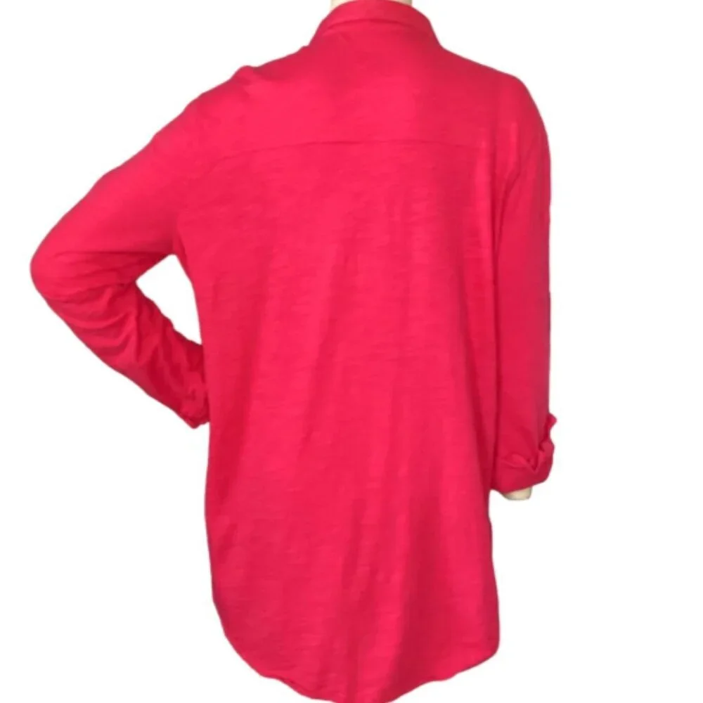 Neon Buddha Stepping Out Button Up Tunic Top L Pink #69C - Picture 6 of 10